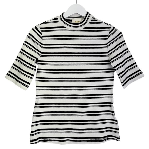 NWT Anthropologie Maeve Women's Stripe Mock Neck Ribbed Top Black White XS‎ - Picture 3 of 10